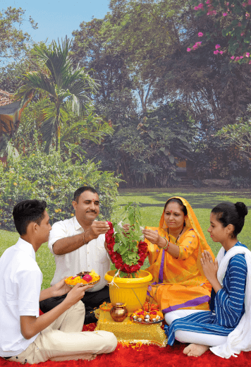 Family Celebrating Tulsi Pujan Diwas